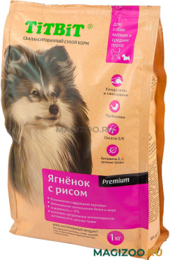Сухой корм TIT BIT для взрослых собак маленьких и средних пород с ягненком и рисом (1 кг)